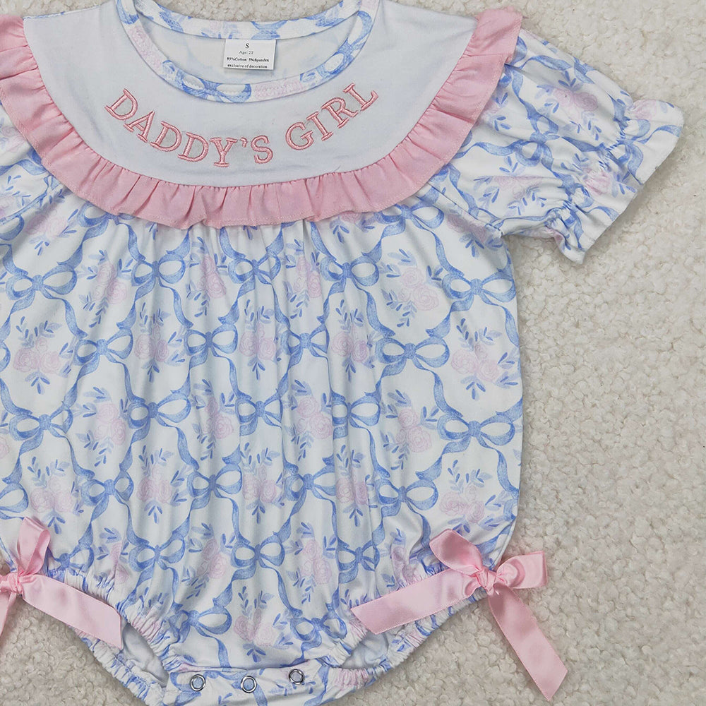 4.07 SR2944 RTS NO MOQ Baby Girls Summer Rompers Short sleeves Daddy's girl floral bow baby girls romper