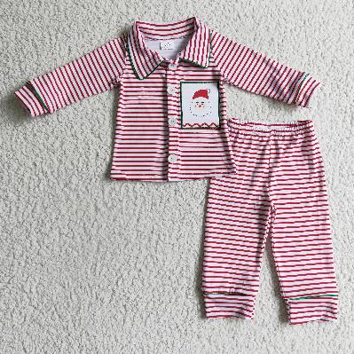 USA Shop (in stock)6 A2-20Boys Santa Claus Embroidered Striped Pajamas