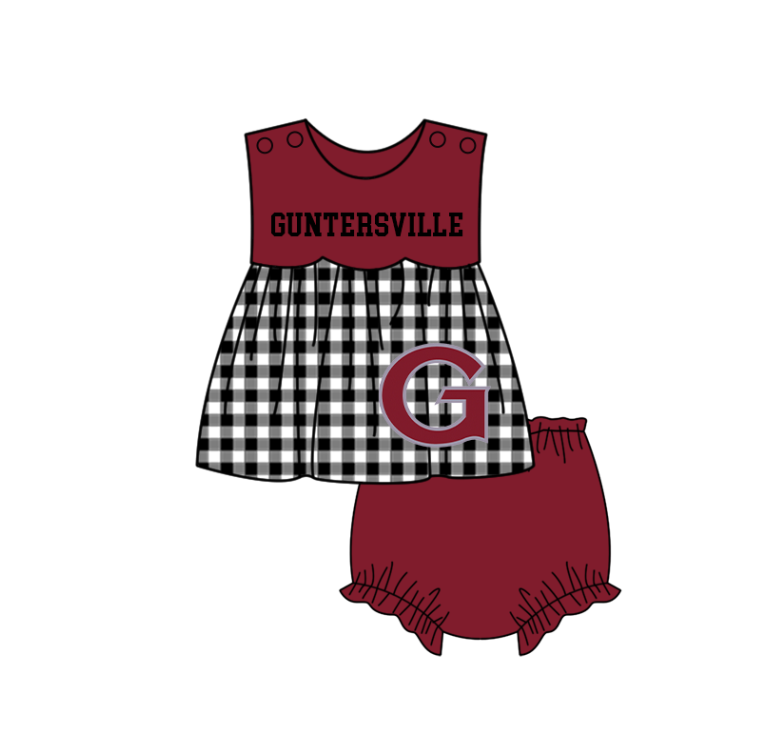 3.6 CUSTOM MOQ 5 Sibling Boys Baby Girls Dark Red G Checked Top Shorts Clothes Set Knee Length Dress Rompers