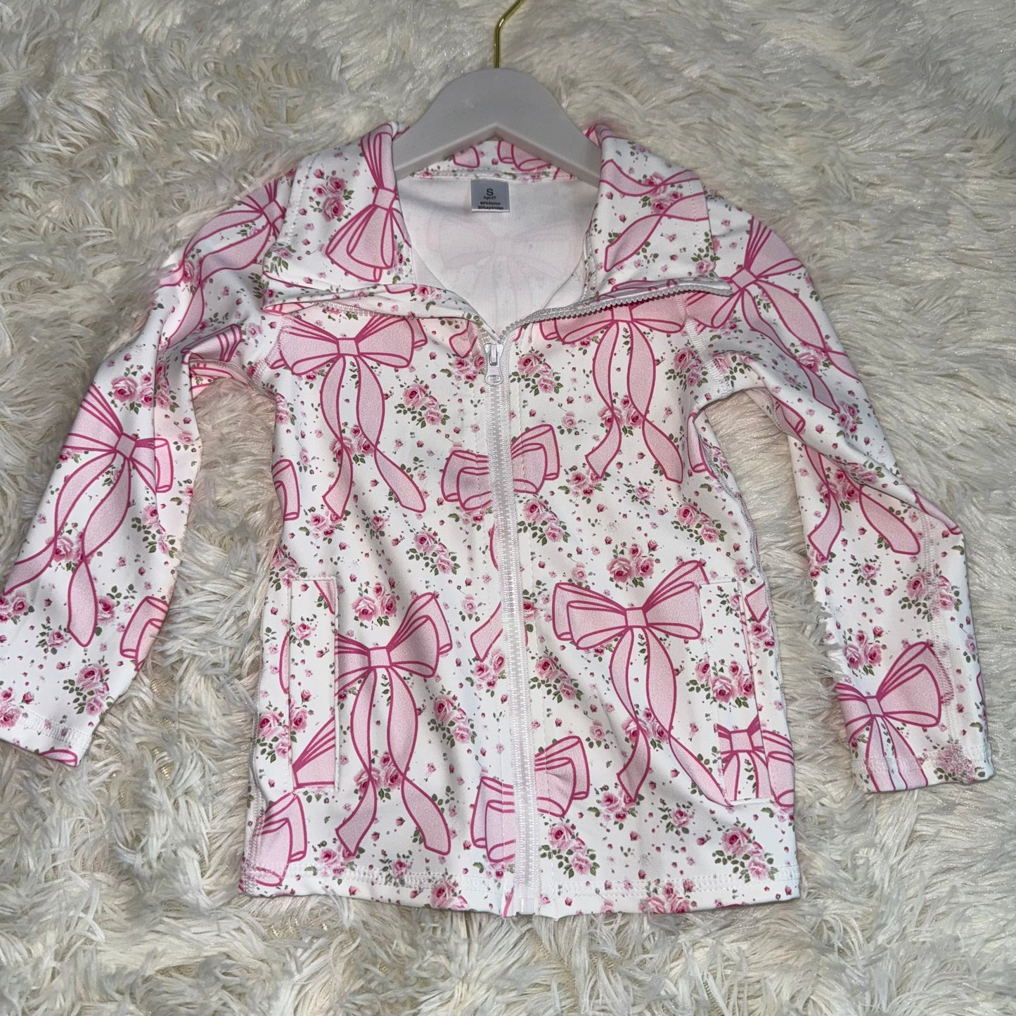 11.13 RST GT1082 Baby Girls Pink Floral Bows Plaid Zipper Pockets Yoga Active Jackets Top