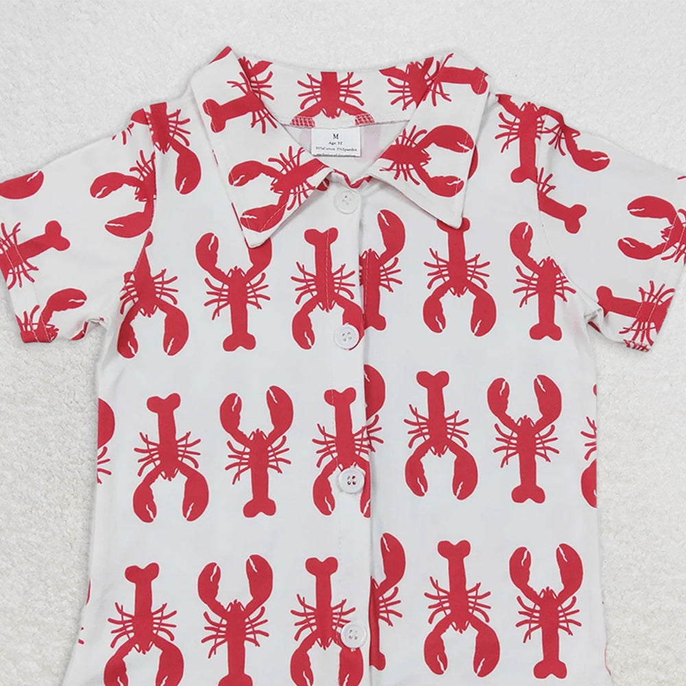 BT0161 RTS NO MOQ Baby Boys Summer Tops Baby Boys Lobster Short Sleeve button up shirts