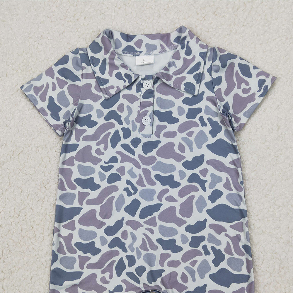 USA Shop (in stock) SR2973 RTS NO MOQ Baby Boys Summer Romper Baby Boys Grey Camo Short Sleeve Polo Shirt Romper