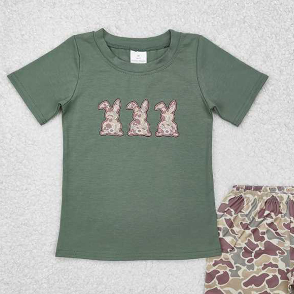 4.30 BSSO1004 RTS NO MOQ Short sleeves camo bunny top camo shorts boys Easter outfits