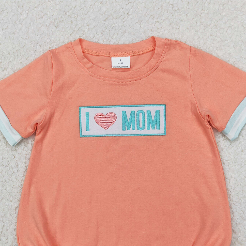 4.07 SR2949 RTS NO MOQ Baby Boys Summer RomperShort sleeves orange I love MOM baby boy romper