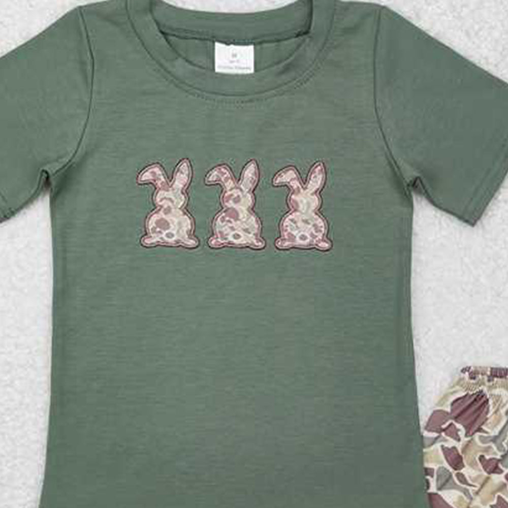 4.30 BSSO1004 RTS NO MOQ Short sleeves camo bunny top camo shorts boys Easter outfits