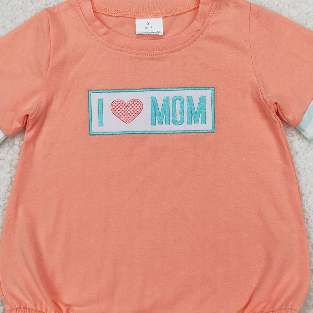 4.07 SR2949 RTS NO MOQ Baby Boys Summer RomperShort sleeves orange I love MOM baby boy romper