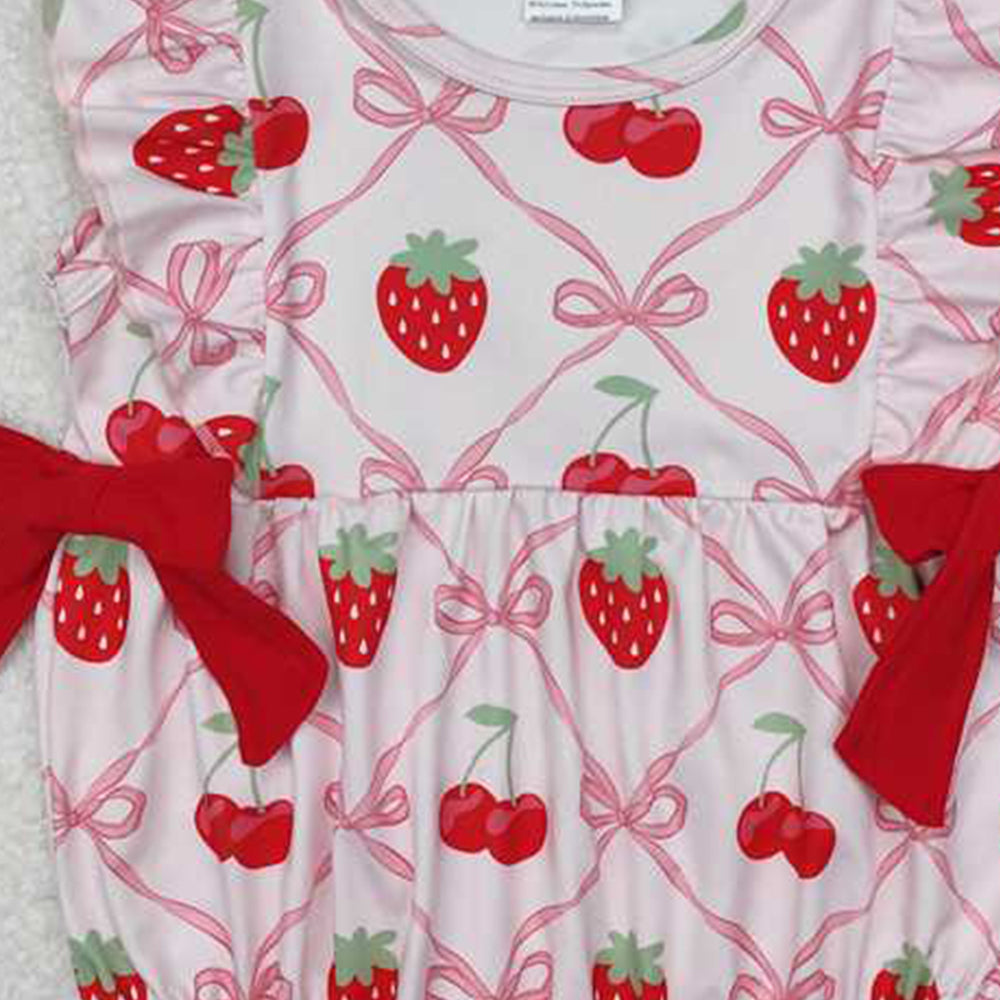 SR2295 RTS NO MOQ Ruffle pink bow strawberry cherry baby girls romper