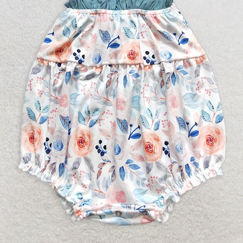 SR0907 RTS NO MOQ Baby Girls Summer Rompers Baby Infant Girls Dark Blue Flowers Straps Rompers