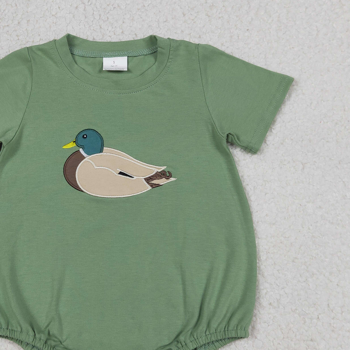 4.13 SR3444 RTS NO MOQ (In stock)Short sleeves green cotton duck embroidery baby boy romper