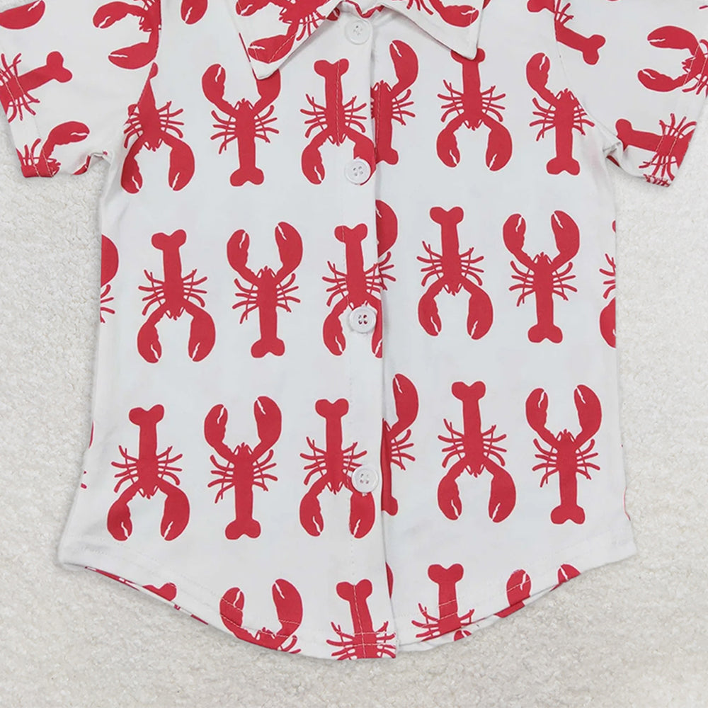 BT0161 RTS NO MOQ Baby Boys Summer Tops Baby Boys Lobster Short Sleeve button up shirts
