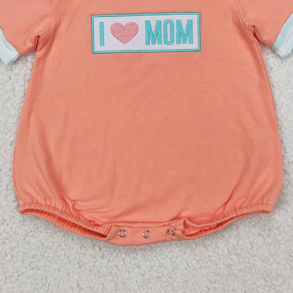 4.07 SR2949 RTS NO MOQ Baby Boys Summer RomperShort sleeves orange I love MOM baby boy romper