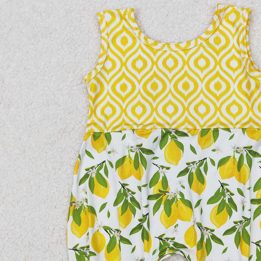 4.24 SR2676 RTS NO MOQ Yellow sleeveless lemon baby girls summer romper