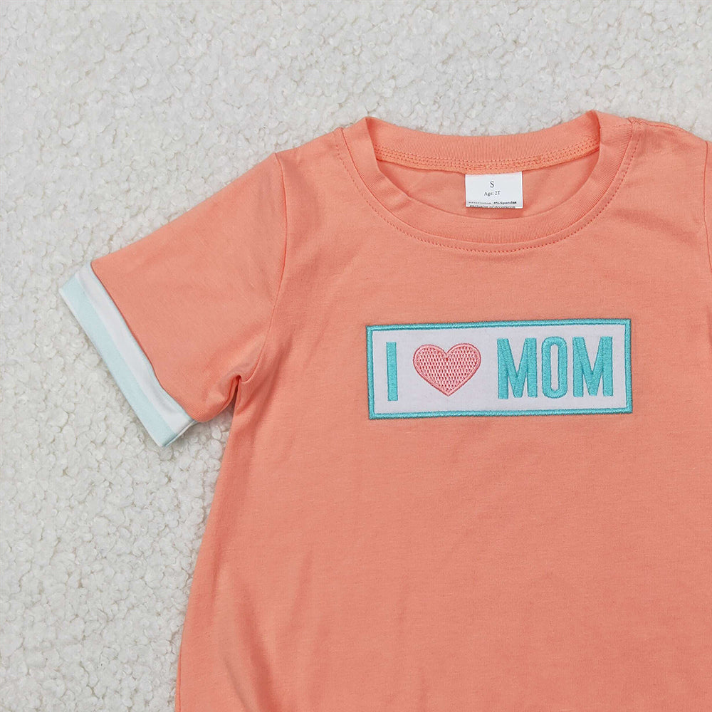 4.07 SR2949 RTS NO MOQ Baby Boys Summer RomperShort sleeves orange I love MOM baby boy romper