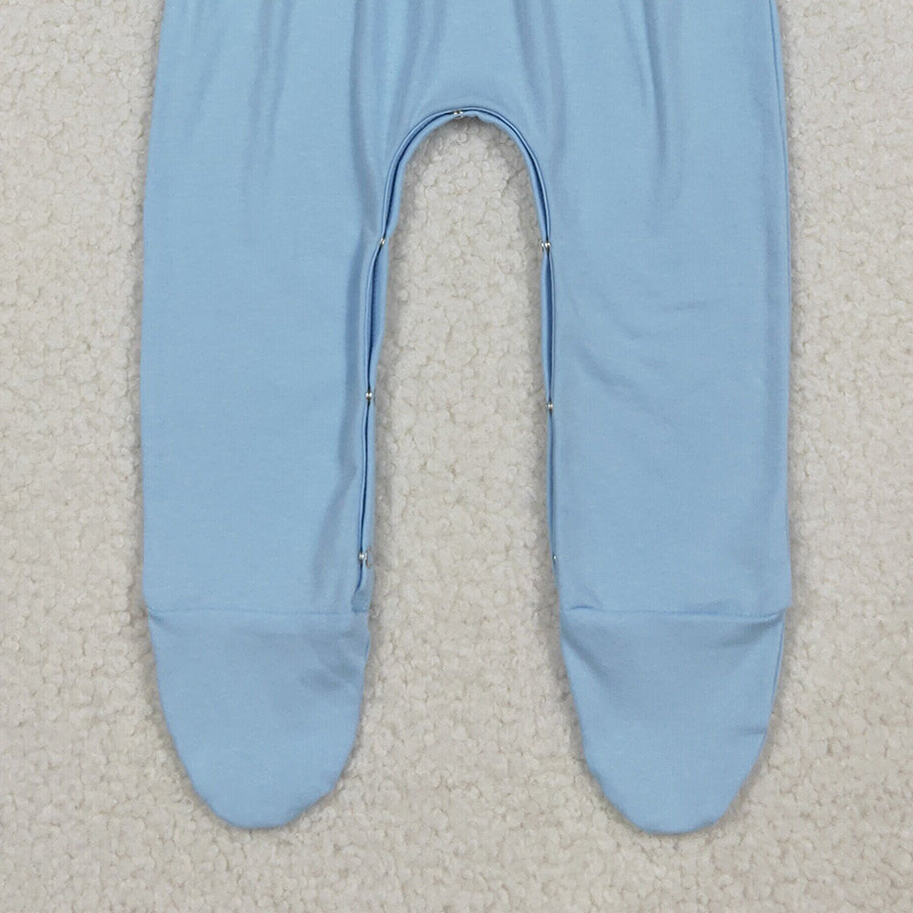 10.10 RTS NO MOQ (In stock)LR2562 Baby Boys Winter Rompers Embroidery Pumpkins Turkey Baby Boys Blue Thanksgiving Footed Rompers