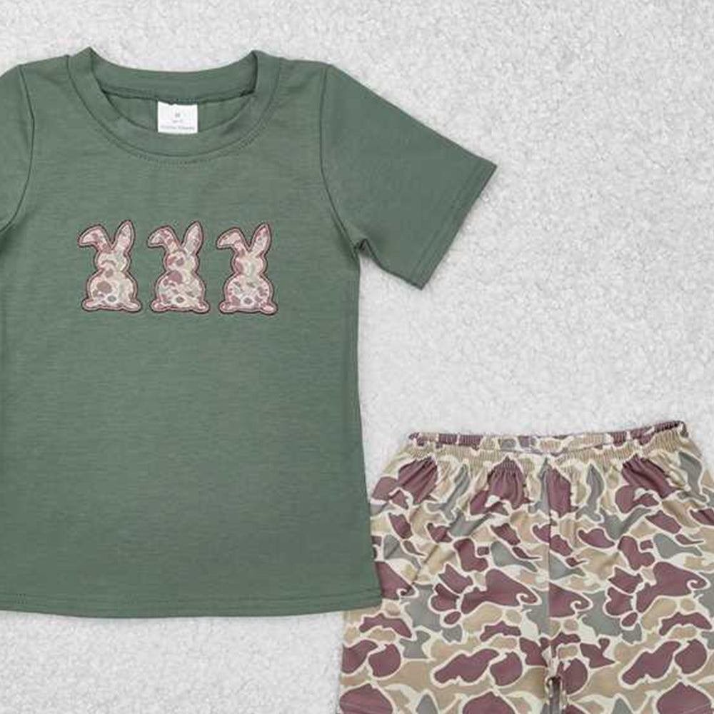 4.30 BSSO1004 RTS NO MOQ Short sleeves camo bunny top camo shorts boys Easter outfits