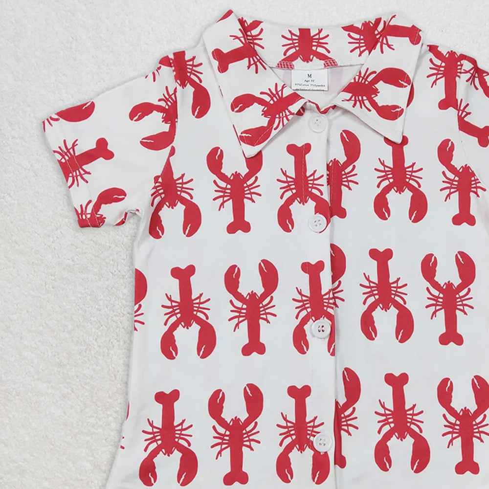 BT0161 RTS NO MOQ Baby Boys Summer Tops Baby Boys Lobster Short Sleeve button up shirts