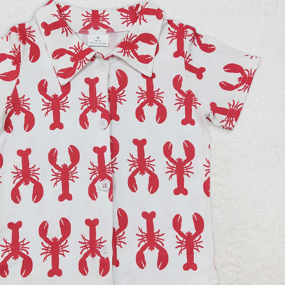 BT0161 RTS NO MOQ Baby Boys Summer Tops Baby Boys Lobster Short Sleeve button up shirts