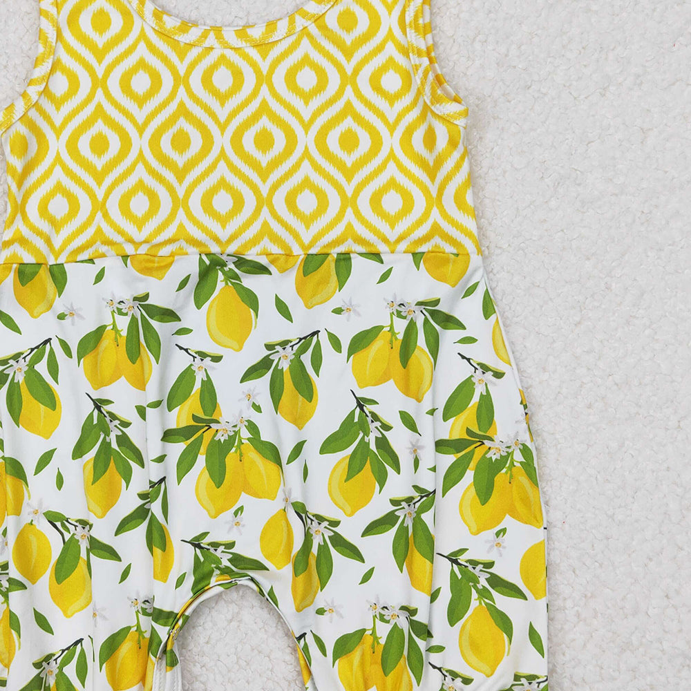 4.24 SR2676 RTS NO MOQ Yellow sleeveless lemon baby girls summer romper