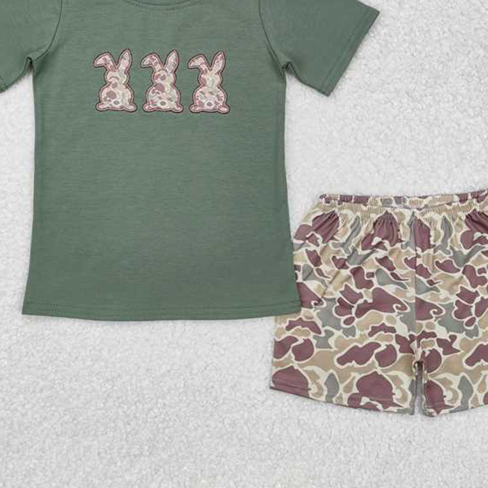 4.30 BSSO1004 RTS NO MOQ Short sleeves camo bunny top camo shorts boys Easter outfits