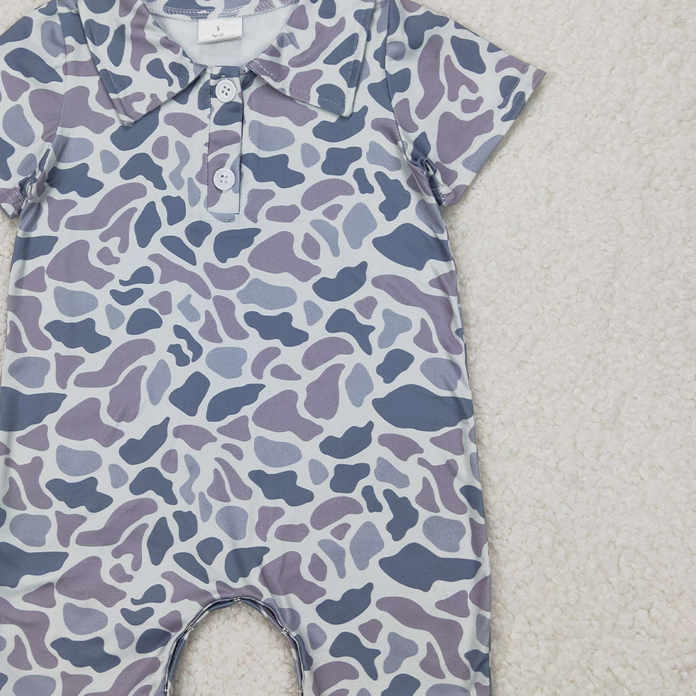 USA Shop (in stock) SR2973 RTS NO MOQ Baby Boys Summer Romper Baby Boys Grey Camo Short Sleeve Polo Shirt Romper