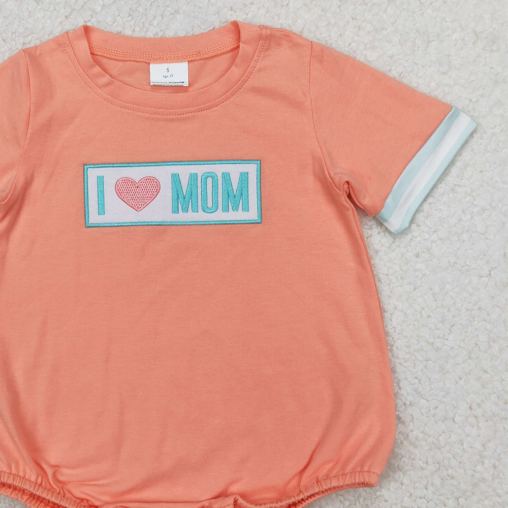 4.07 SR2949 RTS NO MOQ Baby Boys Summer RomperShort sleeves orange I love MOM baby boy romper