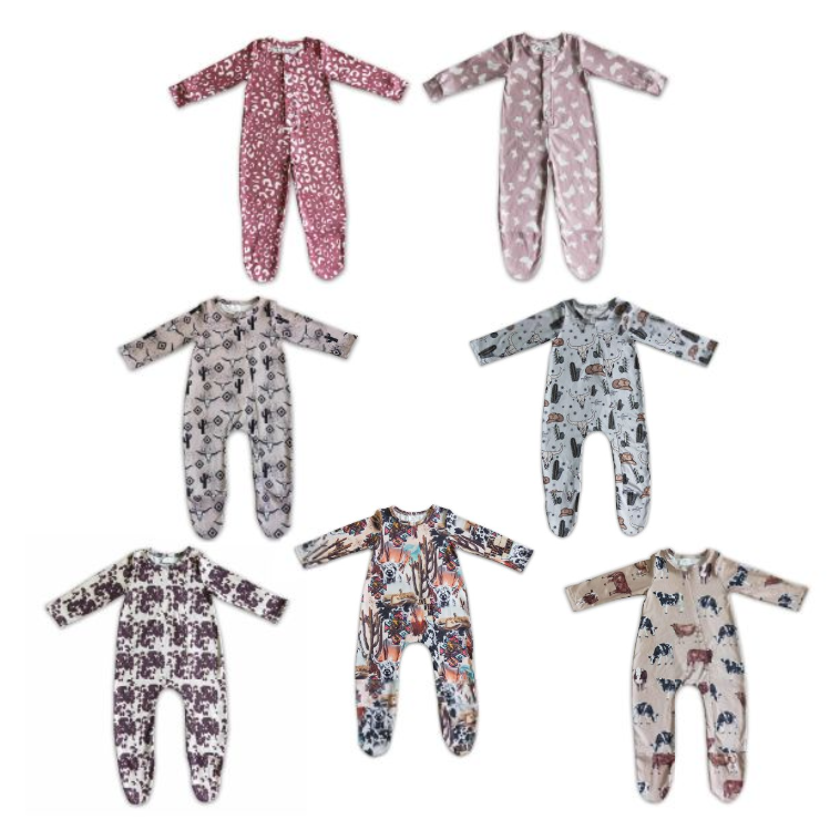 Baby kids western style bull head cactus long stockings romper