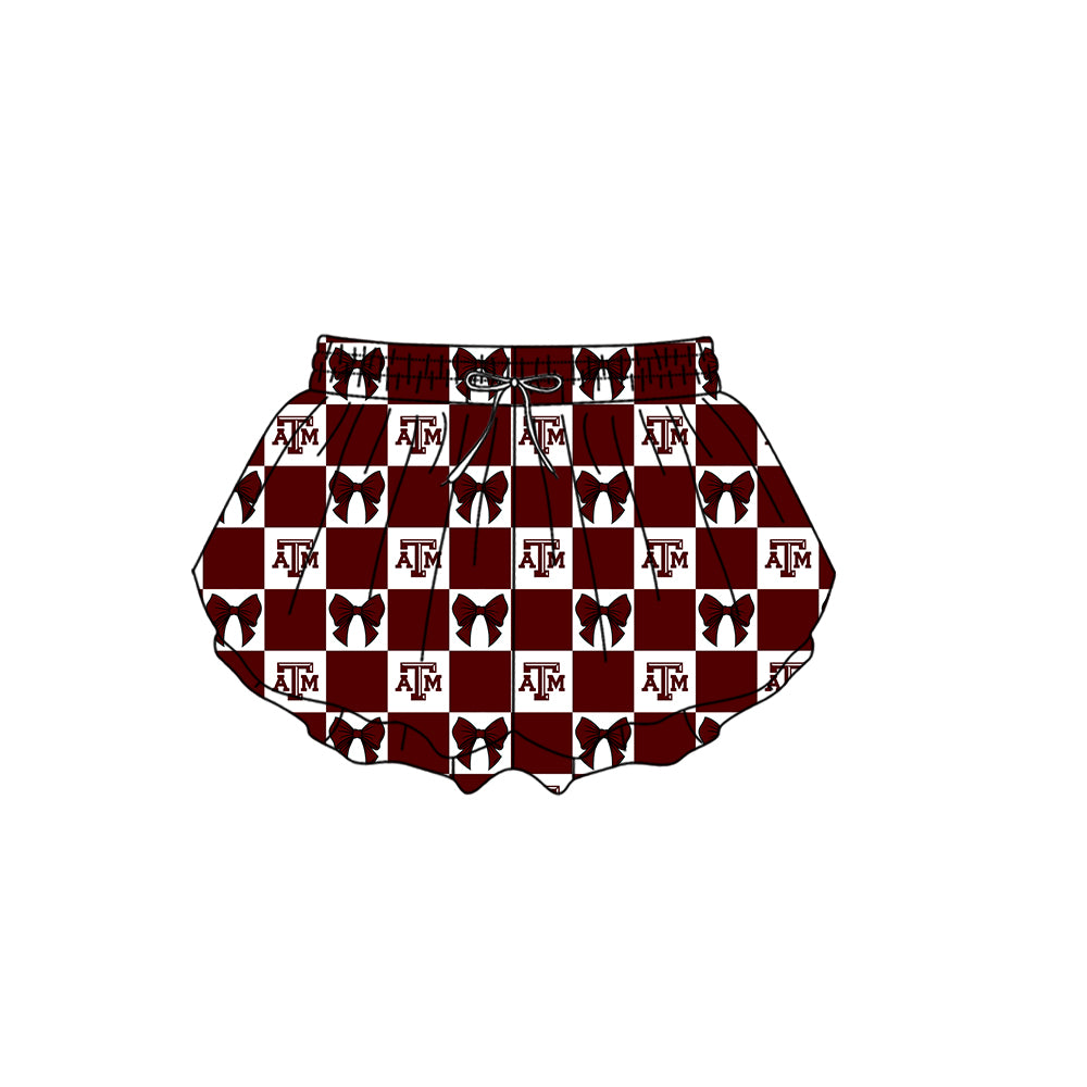 CUSTOM MOQ 5 Kids Clothing for Girls Baby Girls Dark Red T Plaid Bottom Team Shorts