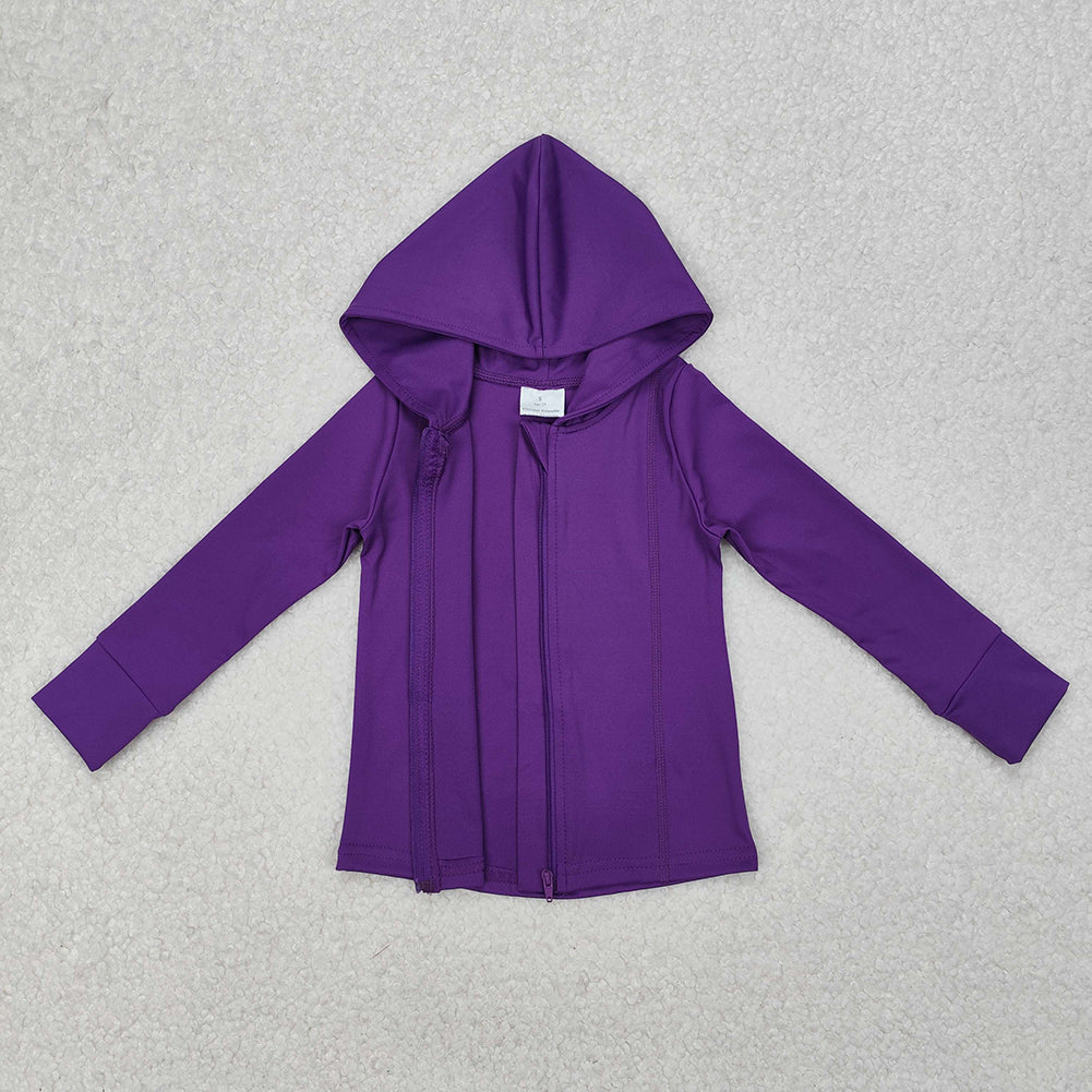 GT0807Purple long sleeves baby girls zipper hooded yoga shirt