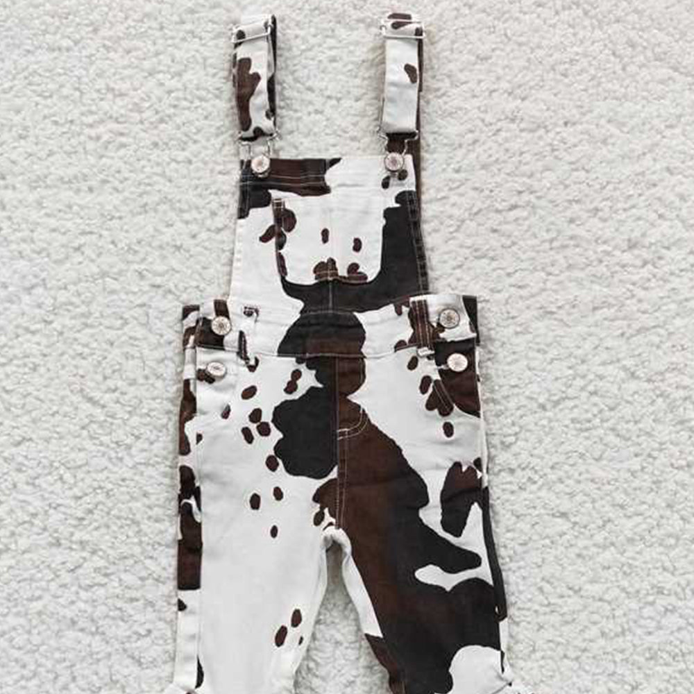 USA Shop (in stock)P0084 Cow print ruffle bell bottom girls denim overalls