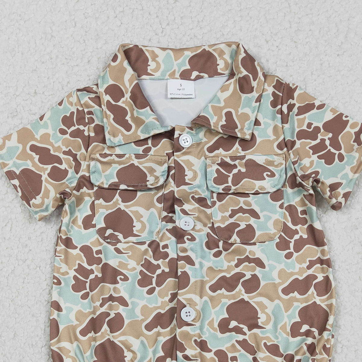 12.16 RTS NO MOQ (In stock)SR3655 Baby Boys Rompers Baby Boys Southern Khaki Camo Button Pockets Rompers