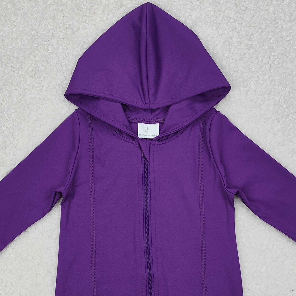 GT0807Purple long sleeves baby girls zipper hooded yoga shirt