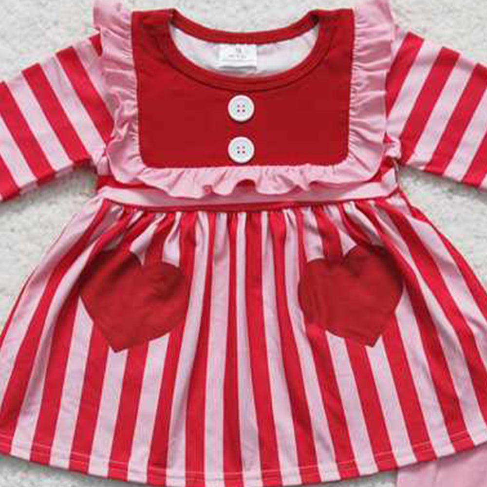 4.22 6 B11-22 RTS NO MOQ Pink heart print stripe girls Valentine's day set