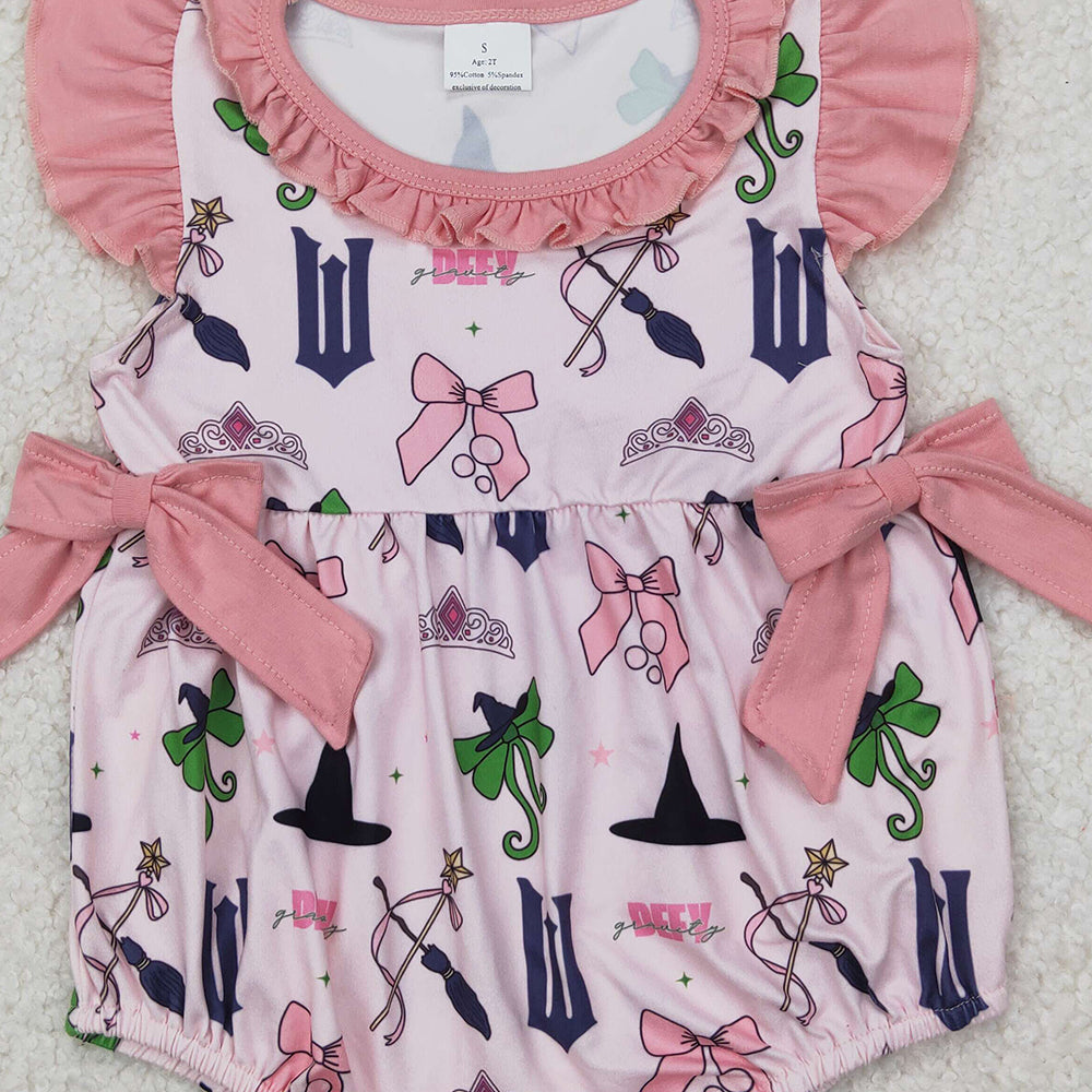 4.08 SR2650 RTS NO MOQ Baby Girls Pink Flutter Sleeveless Bows Hats Rompers