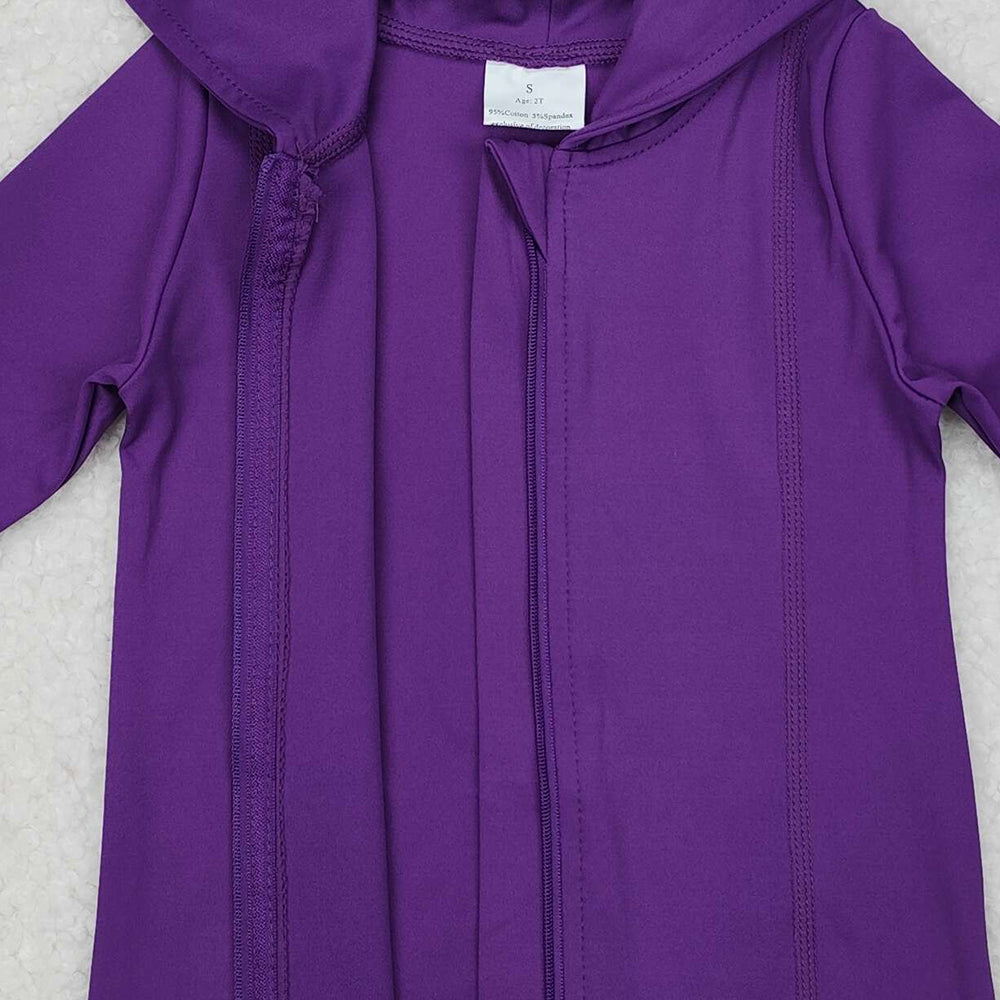 GT0807Purple long sleeves baby girls zipper hooded yoga shirt
