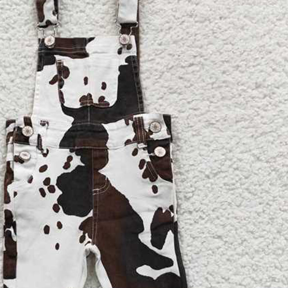 USA Shop (in stock)P0084 Cow print ruffle bell bottom girls denim overalls