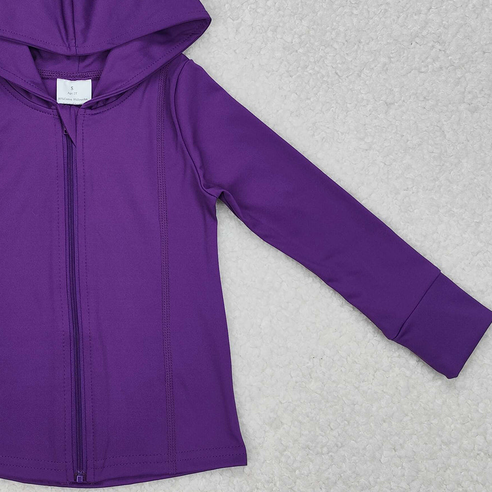 GT0807Purple long sleeves baby girls zipper hooded yoga shirt