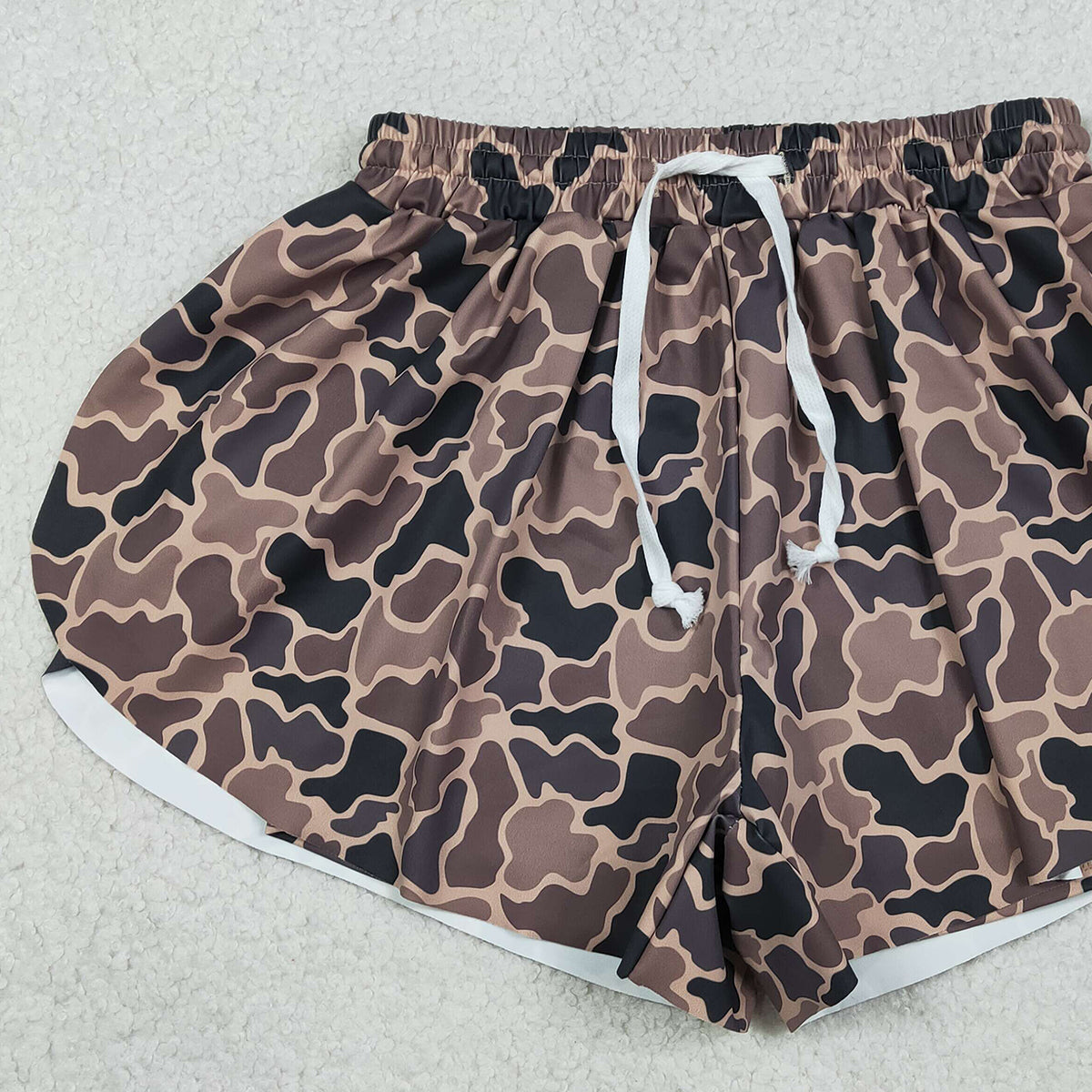1.6 RTS NO MOQ (In stock)SS0772 Baby Girls Summer Shorts Baby Girls Southern Brown Camo Yoga Active Ruffle Shorts Bottom