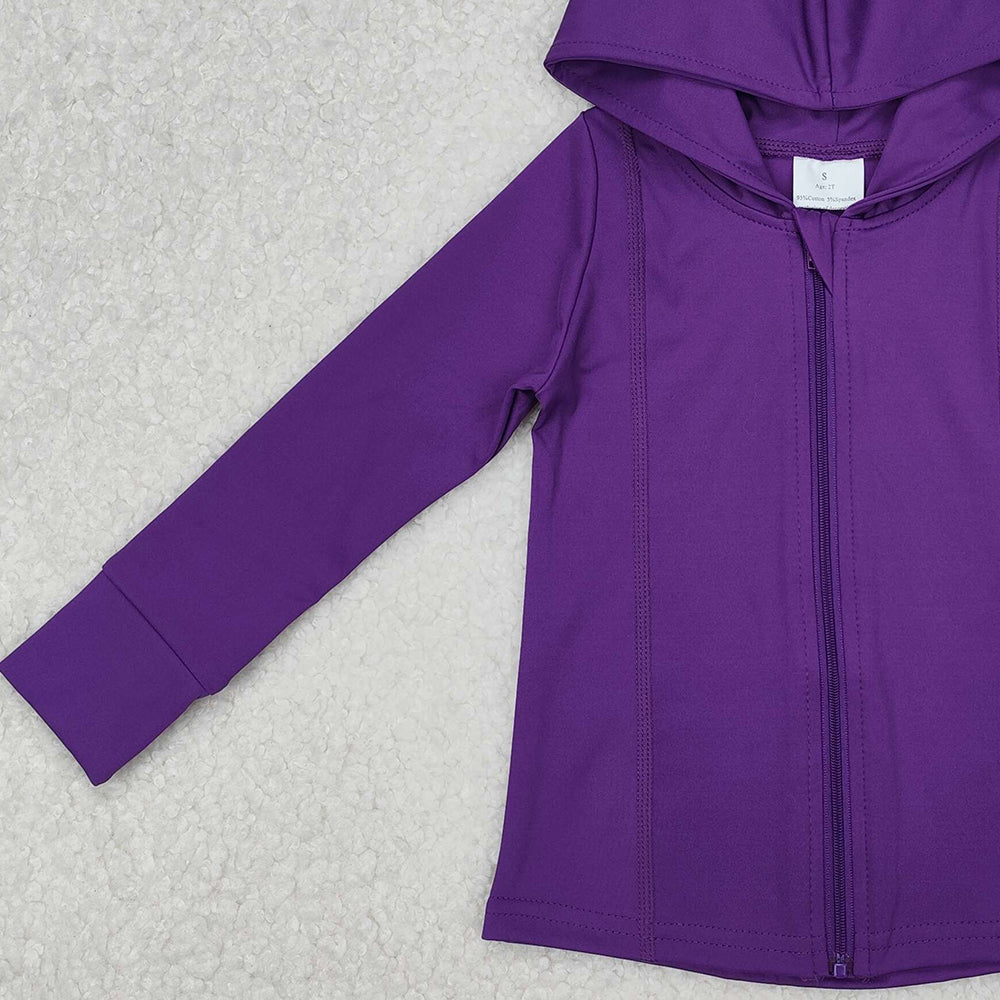 GT0807Purple long sleeves baby girls zipper hooded yoga shirt