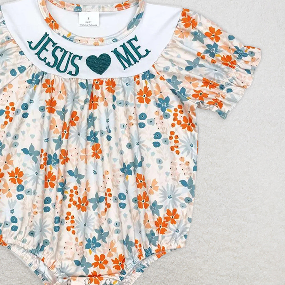 SR1941 RTS NO MOQ Baby Girls Summer Rompers Baby Infant Toddler Girls Jesus Love Me Flowers Rompers