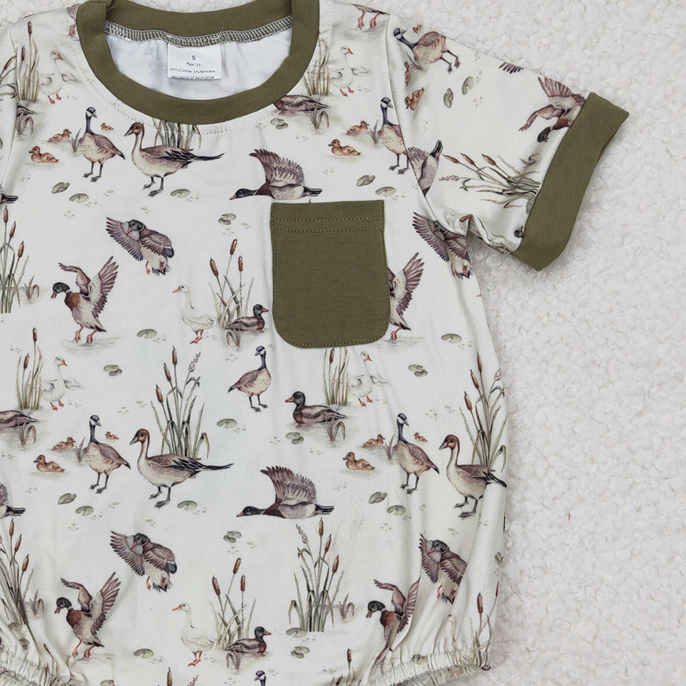 SR2413 RTS NO MOQ Olive pocket duck baby boy summer romper