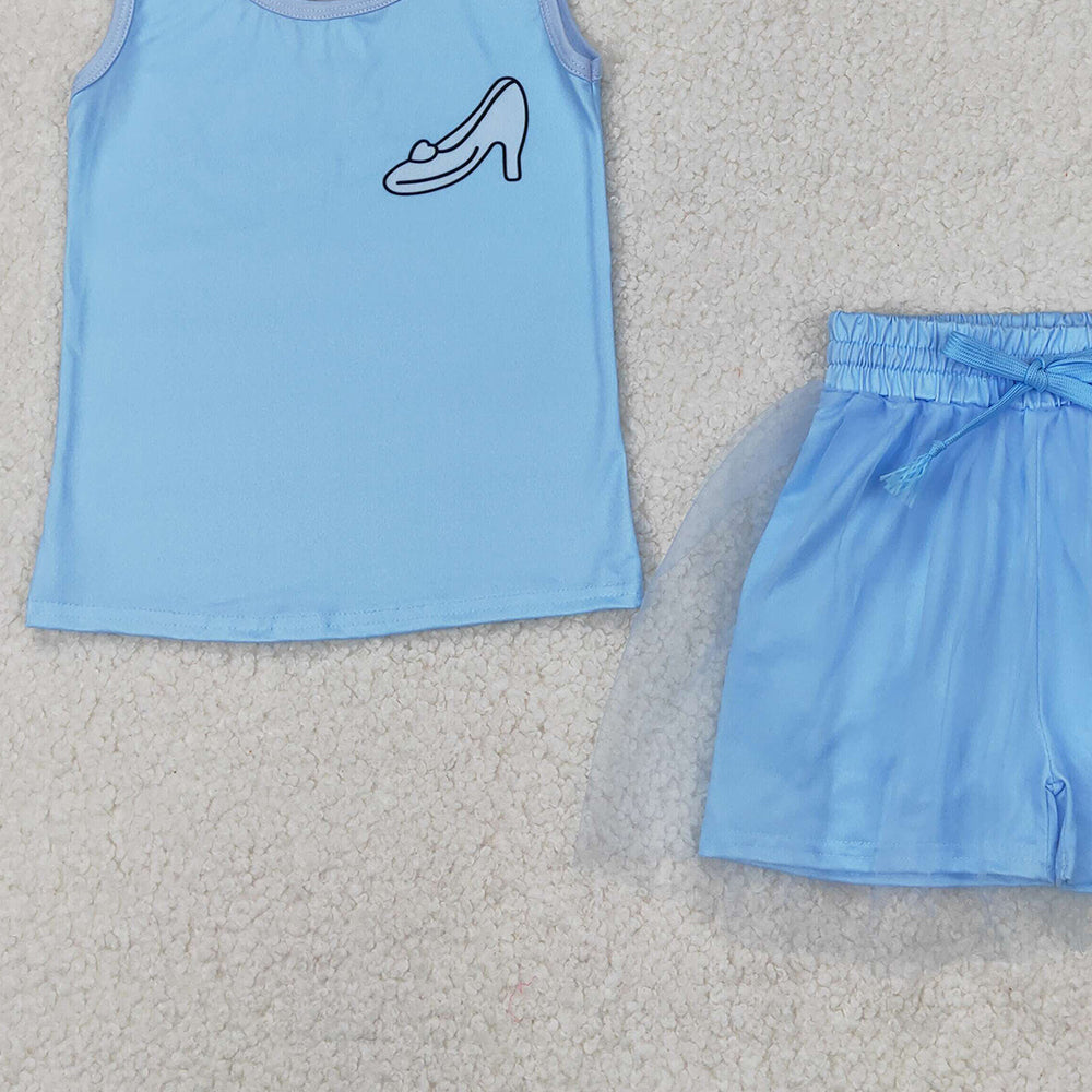 4.30 GSD2063 RTS NO MOQ Light blue sleeveless shoes princess top skirt girls clothes