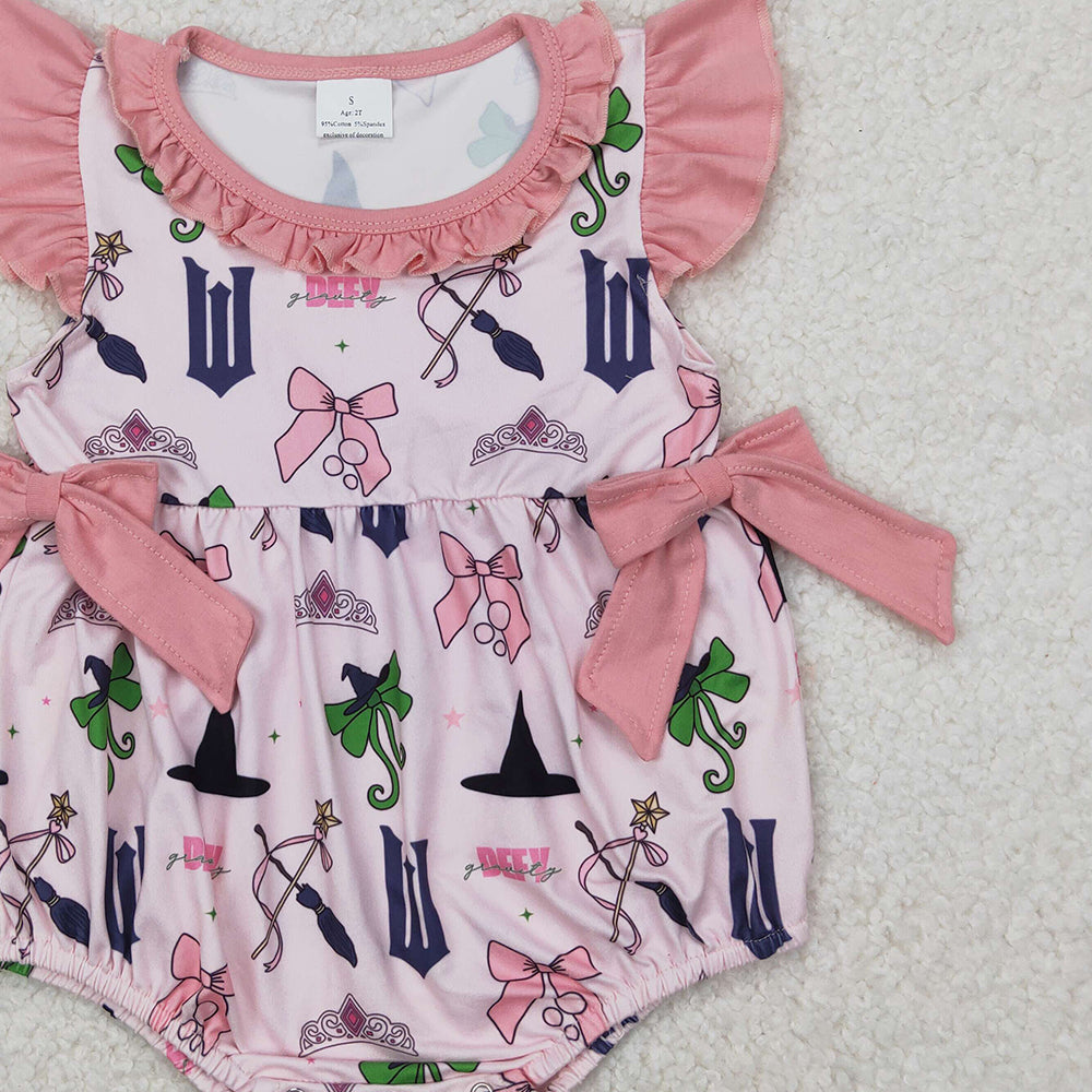 4.08 SR2650 RTS NO MOQ Baby Girls Pink Flutter Sleeveless Bows Hats Rompers