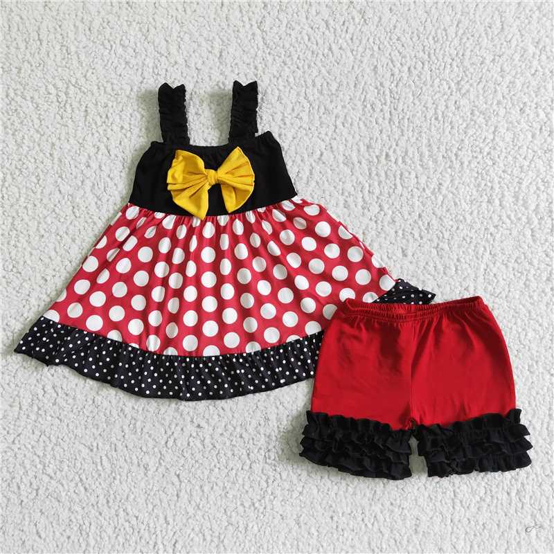 Baby girls polka dots bow shorts sets