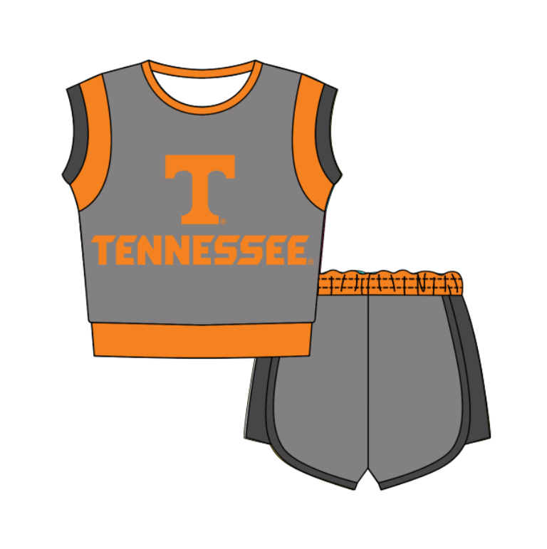 CUSTOM MOQ 5 Cute Comfortable Clothing For Kids Baby Kids Summer Orange T Sleeveless Patchwork Top Shorts Clothes Sets