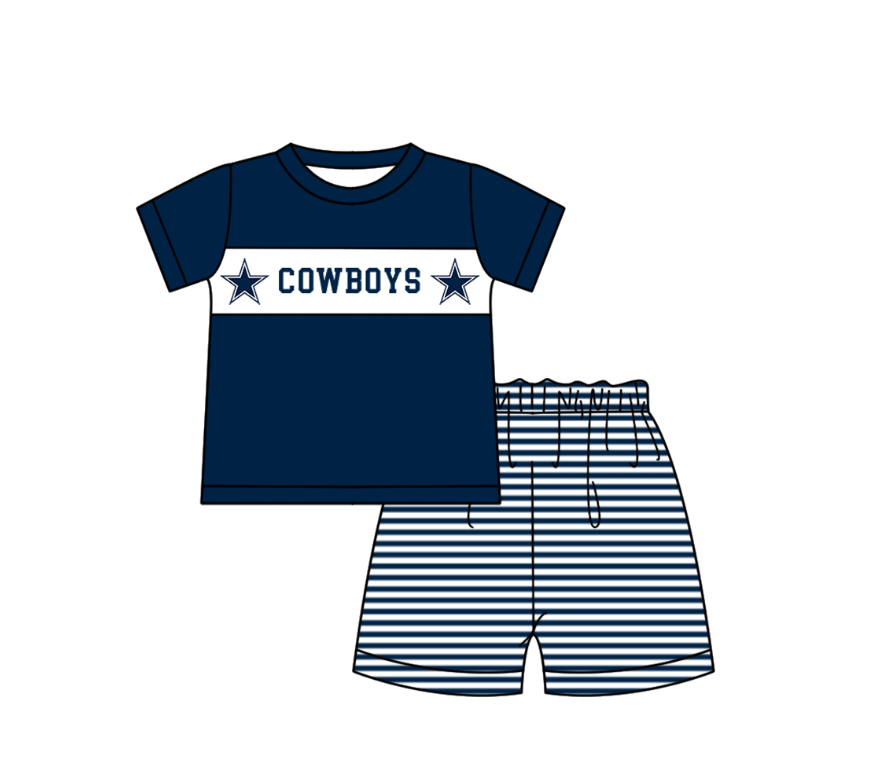 CUSTOM MOQ 5 Sibling Baby Kids Dark Blue Star Top Shorts Clothes Set Knee Length Dress Rompers