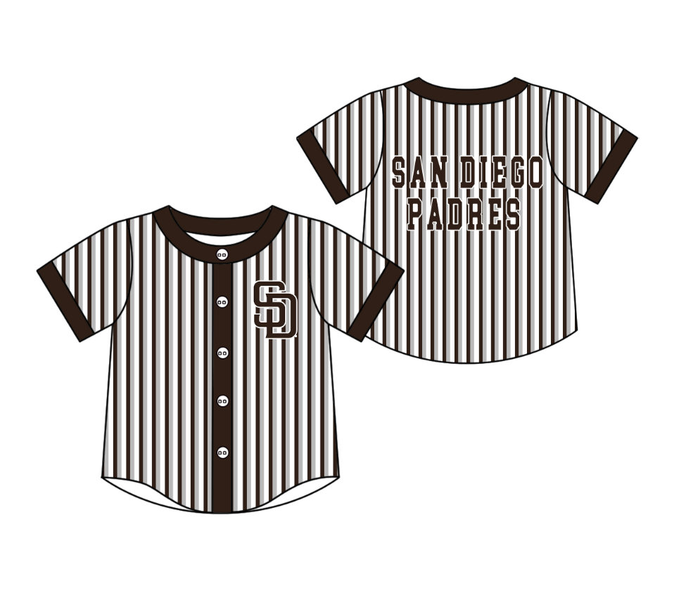 CUSTOM MOQ 5 Cute Kids Clothing Baby Kids Brown Gray Stripe Short Sleeve Team T-shirts Top