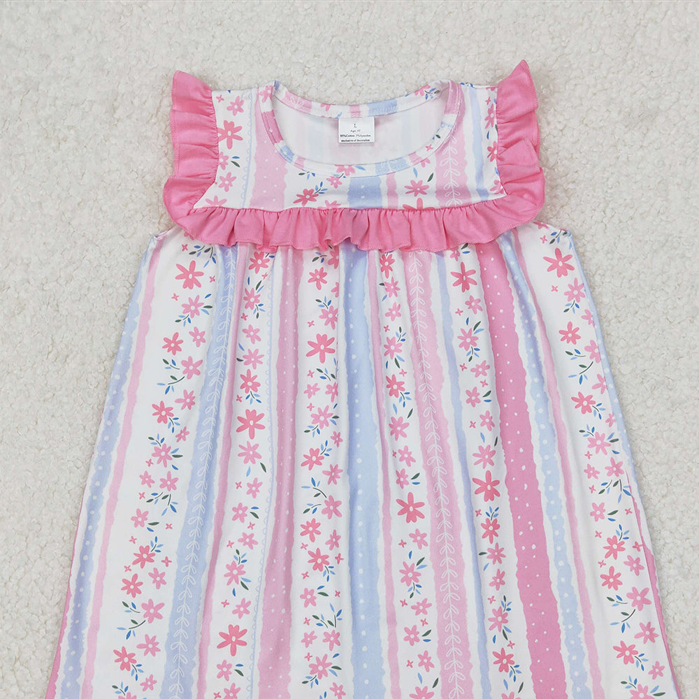 4.25 GSD1901 RTS NO MOQ Pink ruffle floral stripe baby girls spring summer dress