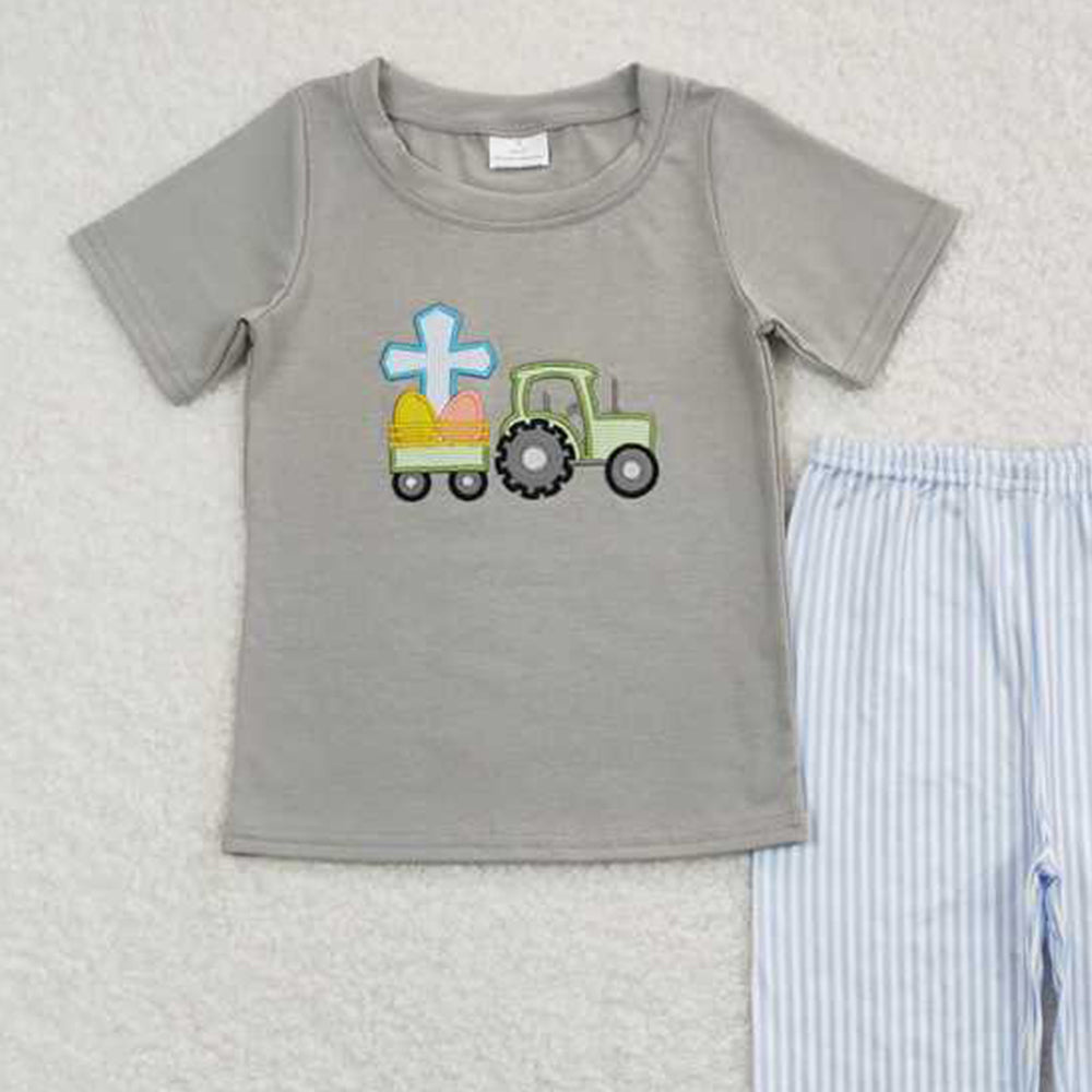 4.12 BSPO0194 RTS NO MOQ Boys Easter Eggs Tractor Collection Clothes
