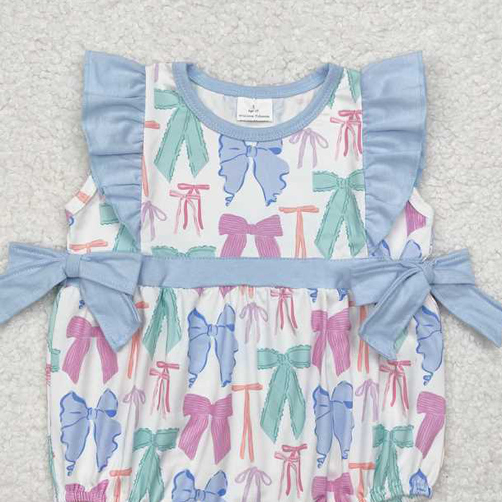 4.08 SR2027 RTS NO MOQ Flutter sleeves colorful bows baby girls romper