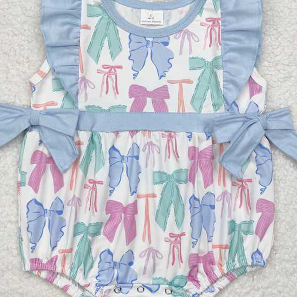4.08 SR2027 RTS NO MOQ Flutter sleeves colorful bows baby girls romper